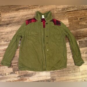 Forever 21 Women’s Olive and Plaid Jean Jacket